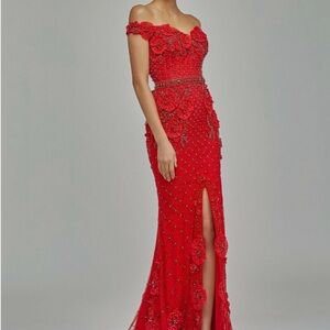 Elegant Red Off-Shoulder Dress (Terani Couture)